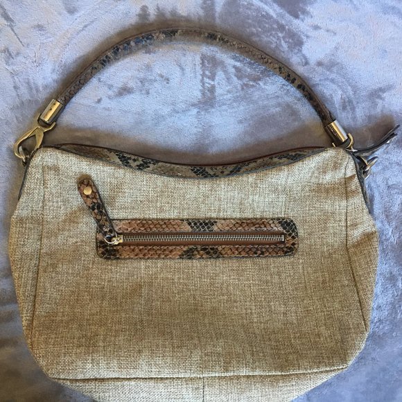 London Fog tan beige tweed-like linen shoulder bag - perfect for spring! - Picture 5 of 14